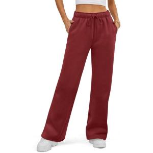 image:imageATHMILE Womens Sweatpants 2026 Fall Baggy Wide Leg Sweatpant Fleece Lined Straight Leg Sweat PantsWine Red