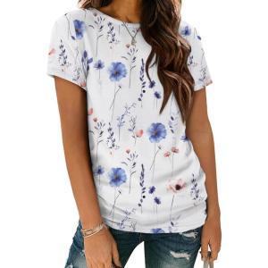 image:imageATHMILE Womens T Shirt Summer Tops Short Sleeve Fashion School Teachers Clothes 2026 Spring Beach Vacation TrendyWhiteblueflower
