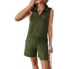 image:imageATHMILE Womens Two Piece Short Sets Summer V Neck Travel Outfits Sweatsuits Sleeveless Lounge Sets TracksuitArmy Green