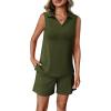 image:imageATHMILE Womens Two Piece Short Sets Summer V Neck Travel Outfits Sweatsuits Sleeveless Lounge Sets TracksuitArmy Green