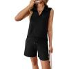 image:imageATHMILE Womens Two Piece Short Sets Summer V Neck Travel Outfits Sweatsuits Sleeveless Lounge Sets TracksuitBlack