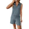 image:imageATHMILE Womens Two Piece Short Sets Summer V Neck Travel Outfits Sweatsuits Sleeveless Lounge Sets TracksuitBlue
