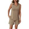 image:imageATHMILE Womens Two Piece Short Sets Summer V Neck Travel Outfits Sweatsuits Sleeveless Lounge Sets TracksuitCoffee