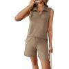 image:imageATHMILE Womens Two Piece Short Sets Summer V Neck Travel Outfits Sweatsuits Sleeveless Lounge Sets TracksuitCoffee