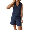 image:imageATHMILE Womens Two Piece Short Sets Summer V Neck Travel Outfits Sweatsuits Sleeveless Lounge Sets TracksuitNavy