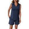 image:imageATHMILE Womens Two Piece Short Sets Summer V Neck Travel Outfits Sweatsuits Sleeveless Lounge Sets TracksuitNavy