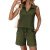 image:imageATHMILE Womens Two Piece Short Sets Summer V Neck Travel Outfits Sweatsuits Sleeveless Lounge Sets TracksuitArmy Green