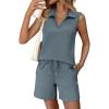 image:imageATHMILE Womens Two Piece Short Sets Summer V Neck Travel Outfits Sweatsuits Sleeveless Lounge Sets TracksuitBlue