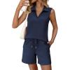 image:imageATHMILE Womens Two Piece Short Sets Summer V Neck Travel Outfits Sweatsuits Sleeveless Lounge Sets TracksuitNavy