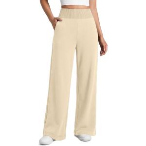 image:imageATHMILE Womens Wide Leg Sweatpants High Waisted Baggy Lounge Pants with Pockets Drawstring Comfy Casual Athletic PalazzoApricot