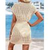 image:imageATHMILE Womens Swimsuit Cover Up 2026 Short Sleeve V Neck Crochet Bathing Suit Beach Dress Summer Bikini Cover upsApricot