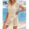 image:imageATHMILE Womens Swimsuit Cover Up 2026 Short Sleeve V Neck Crochet Bathing Suit Beach Dress Summer Bikini Cover upsApricot