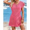 image:imageATHMILE Womens Swimsuit Cover Up 2026 Short Sleeve V Neck Crochet Bathing Suit Beach Dress Summer Bikini Cover upsHot Pink