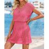 image:imageATHMILE Womens Swimsuit Cover Up 2026 Short Sleeve V Neck Crochet Bathing Suit Beach Dress Summer Bikini Cover upsHot Pink