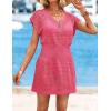 image:imageATHMILE Womens Swimsuit Cover Up 2026 Short Sleeve V Neck Crochet Bathing Suit Beach Dress Summer Bikini Cover upsHot Pink