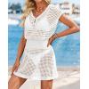 image:imageATHMILE Womens Swimsuit Cover Up 2026 Short Sleeve V Neck Crochet Bathing Suit Beach Dress Summer Bikini Cover upsWhite