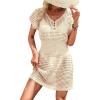 image:imageATHMILE Womens Swimsuit Cover Up 2026 Short Sleeve V Neck Crochet Bathing Suit Beach Dress Summer Bikini Cover upsApricot