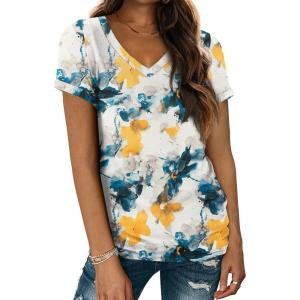 image:imageATHMILE T Shirts Short Sleeve V Neck Tees for Women Fashion Tops Trendy Lightweight Casual Summer Outfits Clothes 2026 BeachMulti Teal