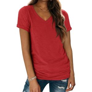 image:imageATHMILE T Shirts Short Sleeve V Neck Tees for Women Fashion Tops Trendy Lightweight Casual Summer Outfits Clothes 2026 BeachRed