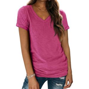 image:imageATHMILE T Shirts Short Sleeve V Neck Tees for Women Fashion Tops Trendy Lightweight Casual Summer Outfits Clothes 2026 BeachRose Red