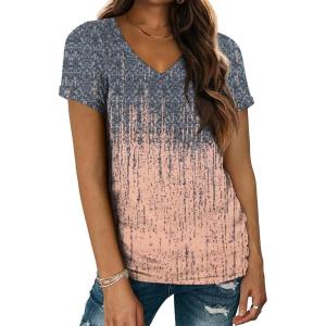 image:imageATHMILE T Shirts Short Sleeve V Neck Tees for Women Fashion Tops Trendy Lightweight Casual Summer Outfits Clothes 2026 BeachTiedye Coral