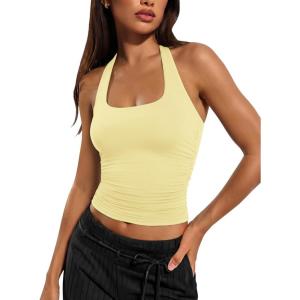 image:imageATHMILE Womens Halter Tank Tops Sexy Backless Double Lined Basic Shirts Y2K Trendy Going Out TopsLight Yellow