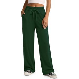 image:imageATHMILE Sweatpants Women Wide Leg High Waisted Baggy Lounge Casual Cotton Pants Fashion Y2K Gym Clothes for Fall WinterDark Green