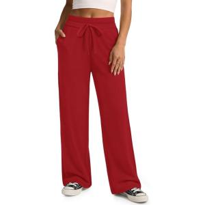 image:imageATHMILE Sweatpants Women Wide Leg High Waisted Baggy Lounge Casual Cotton Pants Fashion Y2K Gym Clothes for Fall WinterRed