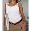 image:imageATHMILE Women Tank Top Sleeveless Scoop Neck Form Fitting Ribbed Knit Basic Cami Shirts2 Full Length White