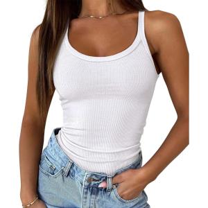 image:imageATHMILE Women Tank Top Sleeveless Scoop Neck Form Fitting Ribbed Knit Basic Cami Shirts2 Full Length White