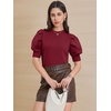 image:imageATHMILE Short Sleeve Sweater for Women 2026 Spring Summer Blouses Crewneck Knit Puff Sleeve Dressy Casual Trendy ShirtsAwine Red