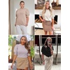 image:imageATHMILE Short Sleeve Sweater for Women 2026 Spring Summer Blouses Crewneck Knit Puff Sleeve Dressy Casual Trendy ShirtsAwine Red