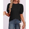 image:imageATHMILE Short Sleeve Sweater for Women 2026 Spring Summer Blouses Crewneck Knit Puff Sleeve Dressy Casual Trendy ShirtsSblack
