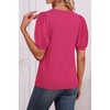 image:imageATHMILE Short Sleeve Sweater for Women 2026 Spring Summer Blouses Crewneck Knit Puff Sleeve Dressy Casual Trendy ShirtsShot Pink