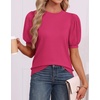 image:imageATHMILE Short Sleeve Sweater for Women 2026 Spring Summer Blouses Crewneck Knit Puff Sleeve Dressy Casual Trendy ShirtsShot Pink