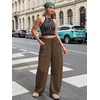 image:imageATHMILE Womens Baggy Barrel Sweatpants Wide Leg Drawstring Lounge Sweat Pants with PocketsChocolate Brown
