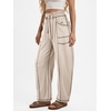 image:imageATHMILE Womens Baggy Barrel Sweatpants Wide Leg Drawstring Lounge Sweat Pants with PocketsLight Khaki