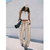 image:imageATHMILE Womens Baggy Barrel Sweatpants Wide Leg Drawstring Lounge Sweat Pants with PocketsLight Khaki