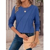 image:imageATHMILE Womens Long Sleeve Shirts Pleated Crew Neck Casual Fall Fashion Ladie Tops Loose Fit Spring Basic Clothes TrendyBlue