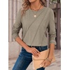 image:imageATHMILE Womens Long Sleeve Shirts Pleated Crew Neck Casual Fall Fashion Ladie Tops Loose Fit Spring Basic Clothes TrendyKhaki