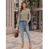 image:imageATHMILE Womens Long Sleeve Shirts Pleated Crew Neck Casual Fall Fashion Ladie Tops Loose Fit Spring Basic Clothes TrendyKhaki