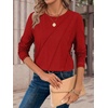 image:imageATHMILE Womens Long Sleeve Shirts Pleated Crew Neck Casual Fall Fashion Ladie Tops Loose Fit Spring Basic Clothes TrendyRed