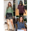image:imageATHMILE Womens Long Sleeve Shirts Pleated Crew Neck Casual Fall Fashion Ladie Tops Loose Fit Spring Basic Clothes TrendyWine Red