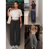 image:imageATHMILE Womens Wide Leg Sweatpants Low Rise Baggy Pants Fall Fashion Lounge Lightweight Sweat Pants with PocketsGrey