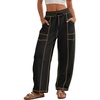 image:imageATHMILE Womens Baggy Barrel Sweatpants Wide Leg Drawstring Lounge Sweat Pants with PocketsBlack