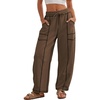 image:imageATHMILE Womens Baggy Barrel Sweatpants Wide Leg Drawstring Lounge Sweat Pants with PocketsChocolate Brown