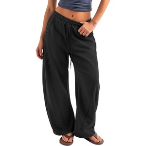 image:imageATHMILE Barrel Sweatpants Women Y2K Wide Leg Baggy Lounge Sweat Pants with Pockets Adjustable Drawstring Ankle Cuffs JoggersBlack