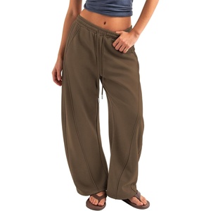 image:imageATHMILE Barrel Sweatpants Women Y2K Wide Leg Baggy Lounge Sweat Pants with Pockets Adjustable Drawstring Ankle Cuffs JoggersBrown