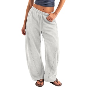 image:imageATHMILE Barrel Sweatpants Women Y2K Wide Leg Baggy Lounge Sweat Pants with Pockets Adjustable Drawstring Ankle Cuffs JoggersGrey