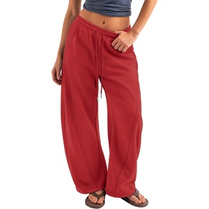 image:imageATHMILE Barrel Sweatpants Women Y2K Wide Leg Baggy Lounge Sweat Pants with Pockets Adjustable Drawstring Ankle Cuffs JoggersRed